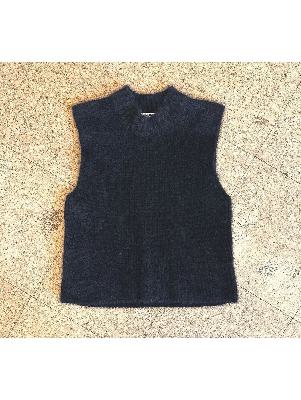Old Navy Black Fuzzy Knit Mock Neck Sleeveless Sweater Vest Women's Large Office